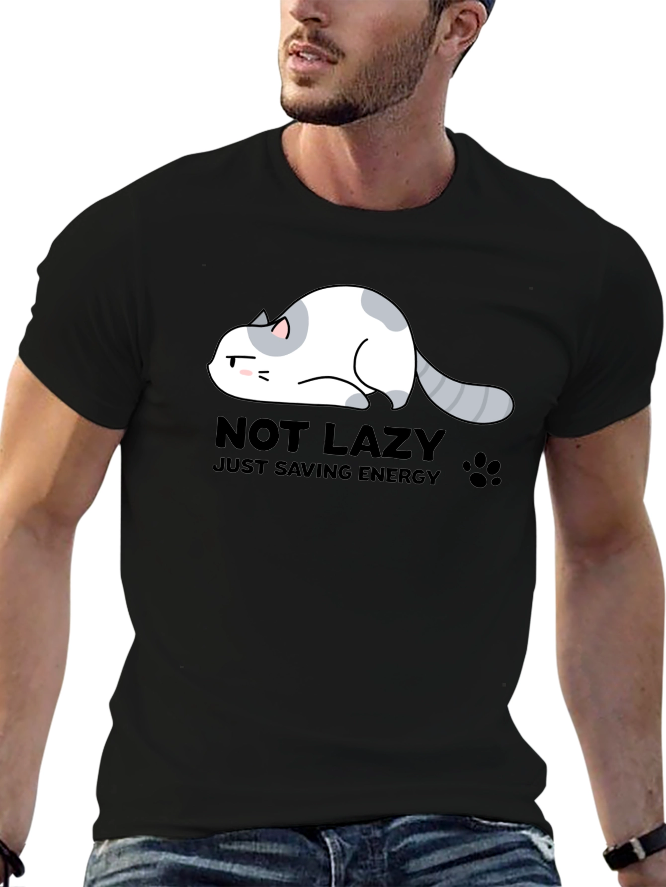 Not Lazy Just Saving Energy Cat Graphic T-Shirt
