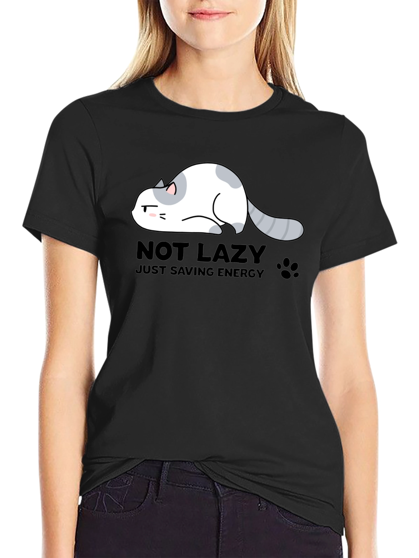 Not Lazy Just Saving Energy Cat Graphic T-Shirt