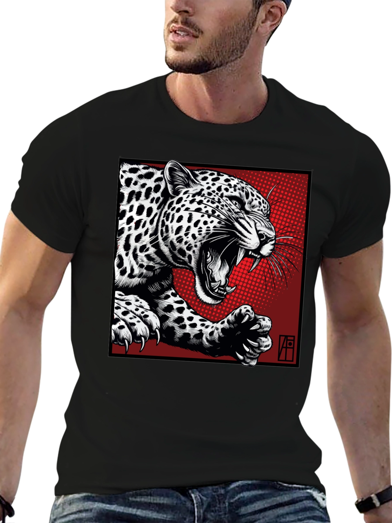 Leopard Graphic T-Shirt - Bold Black Tee