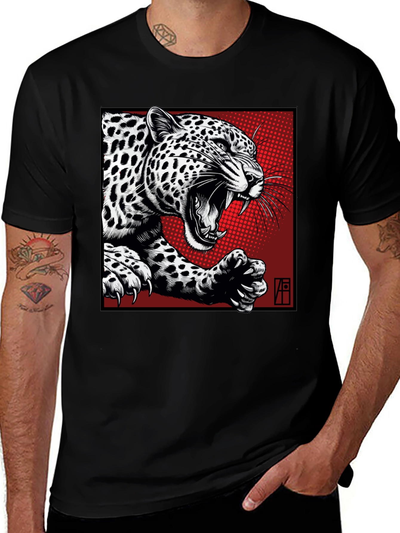 Leopard Graphic T-Shirt - Bold Black Tee