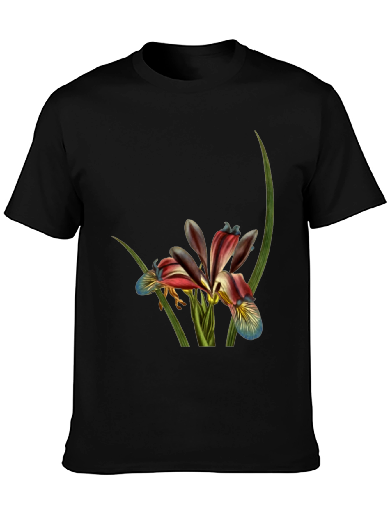 Floral Print Black T-Shirt - Botanical Art Tee