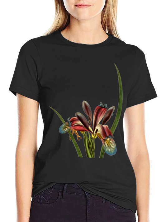 Floral Print Black T-Shirt - Botanical Art Tee