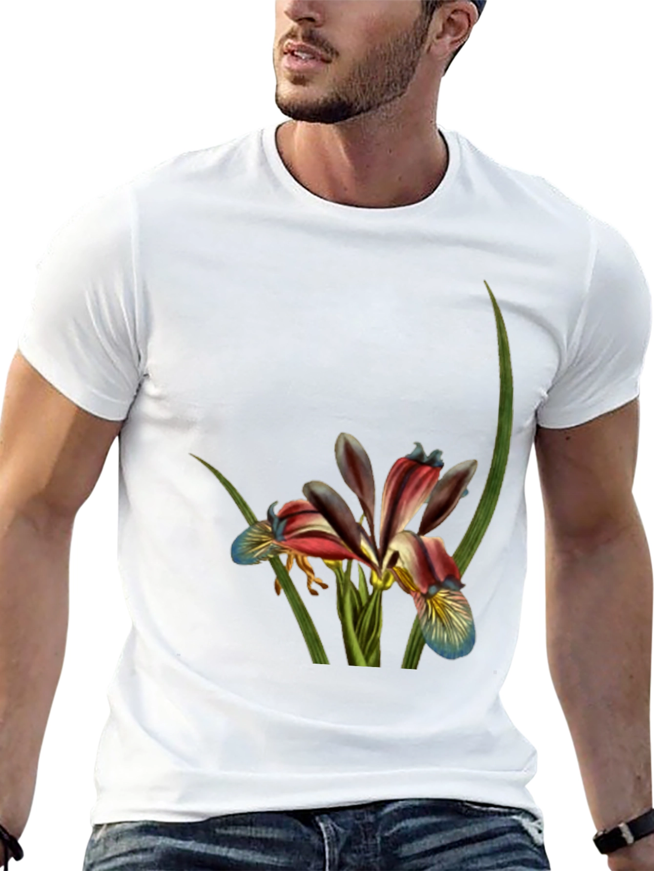 Floral Print Black T-Shirt - Botanical Art Tee