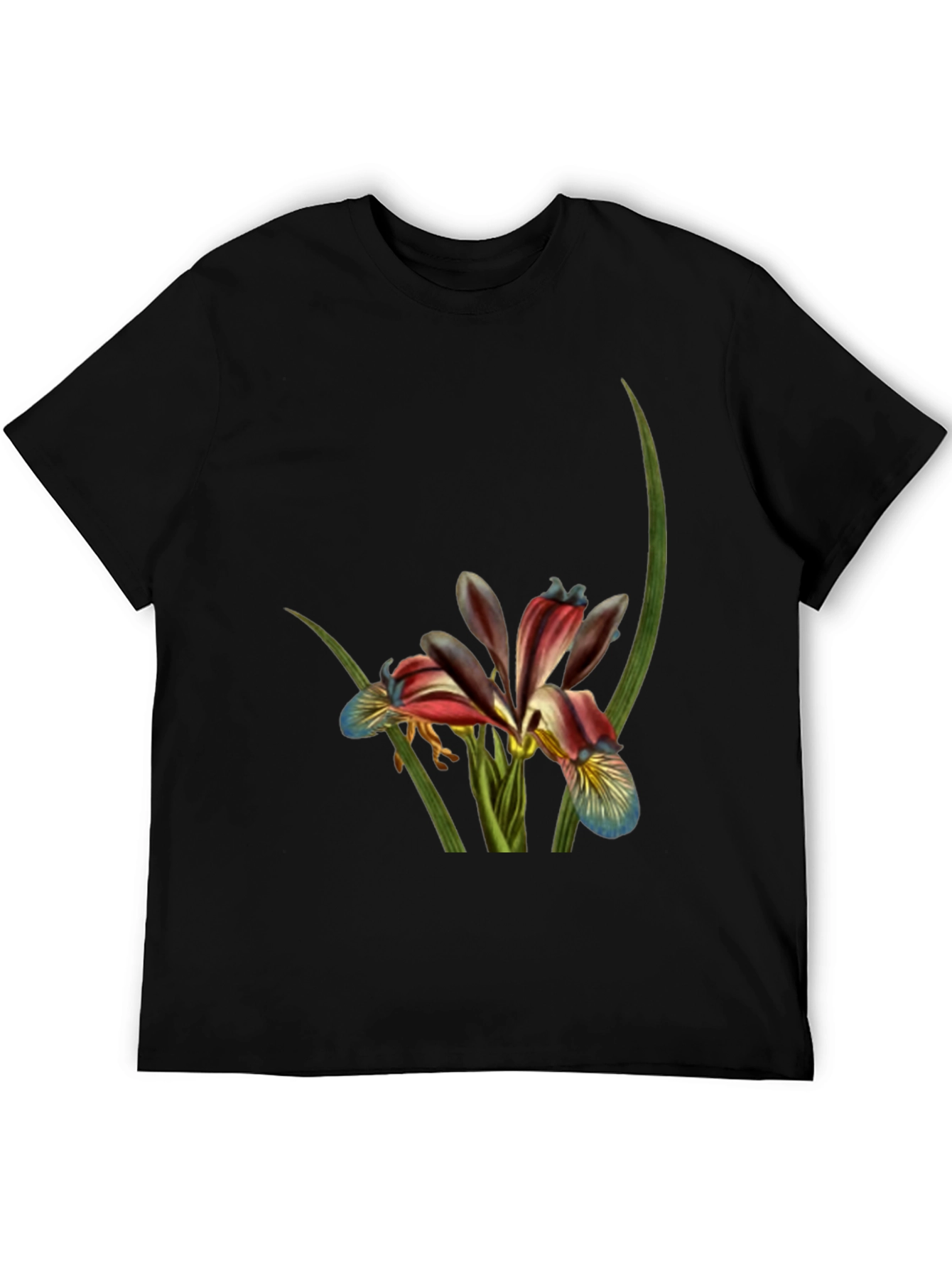 Floral Print Black T-Shirt - Botanical Art Tee