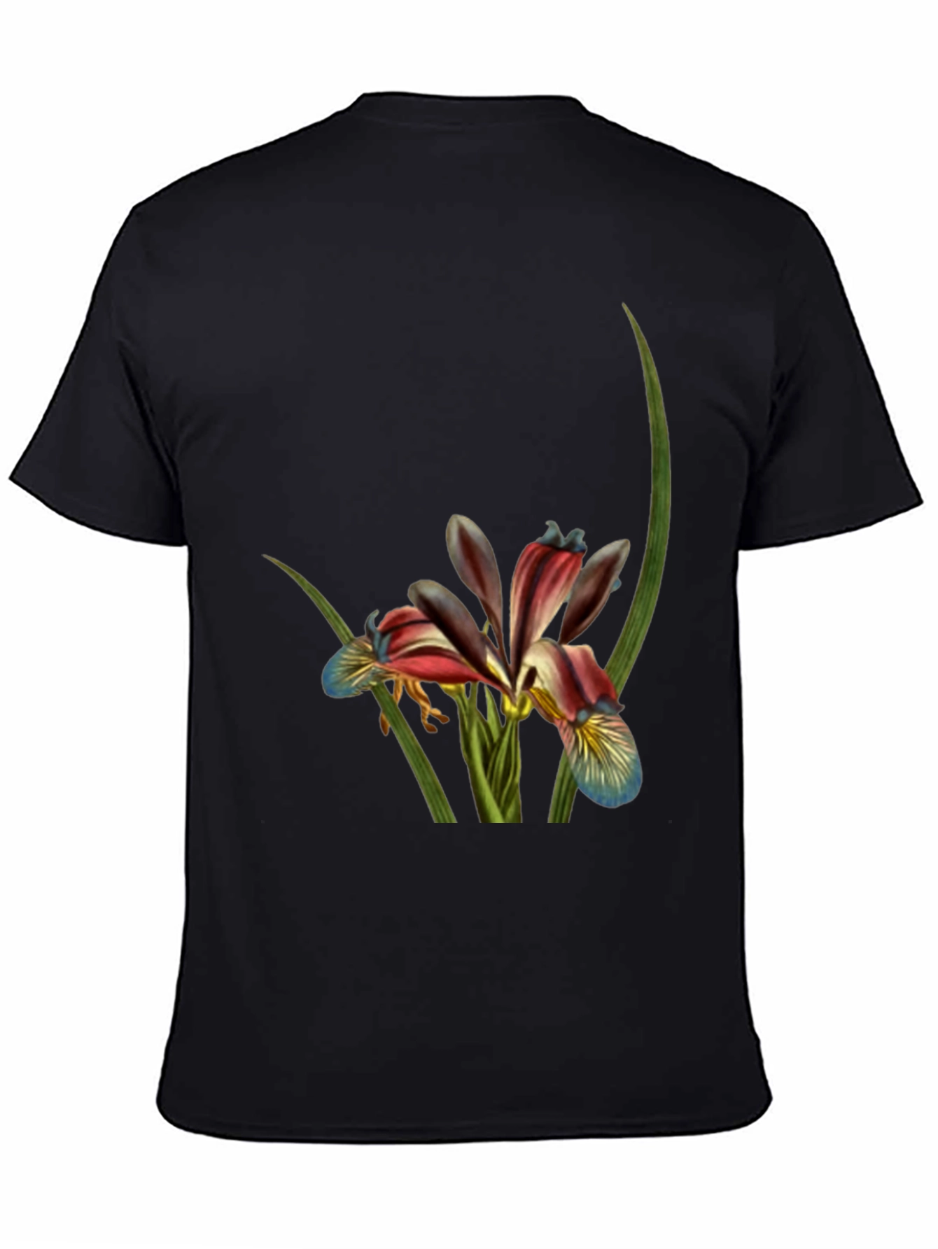 Floral Print Black T-Shirt - Botanical Art Tee