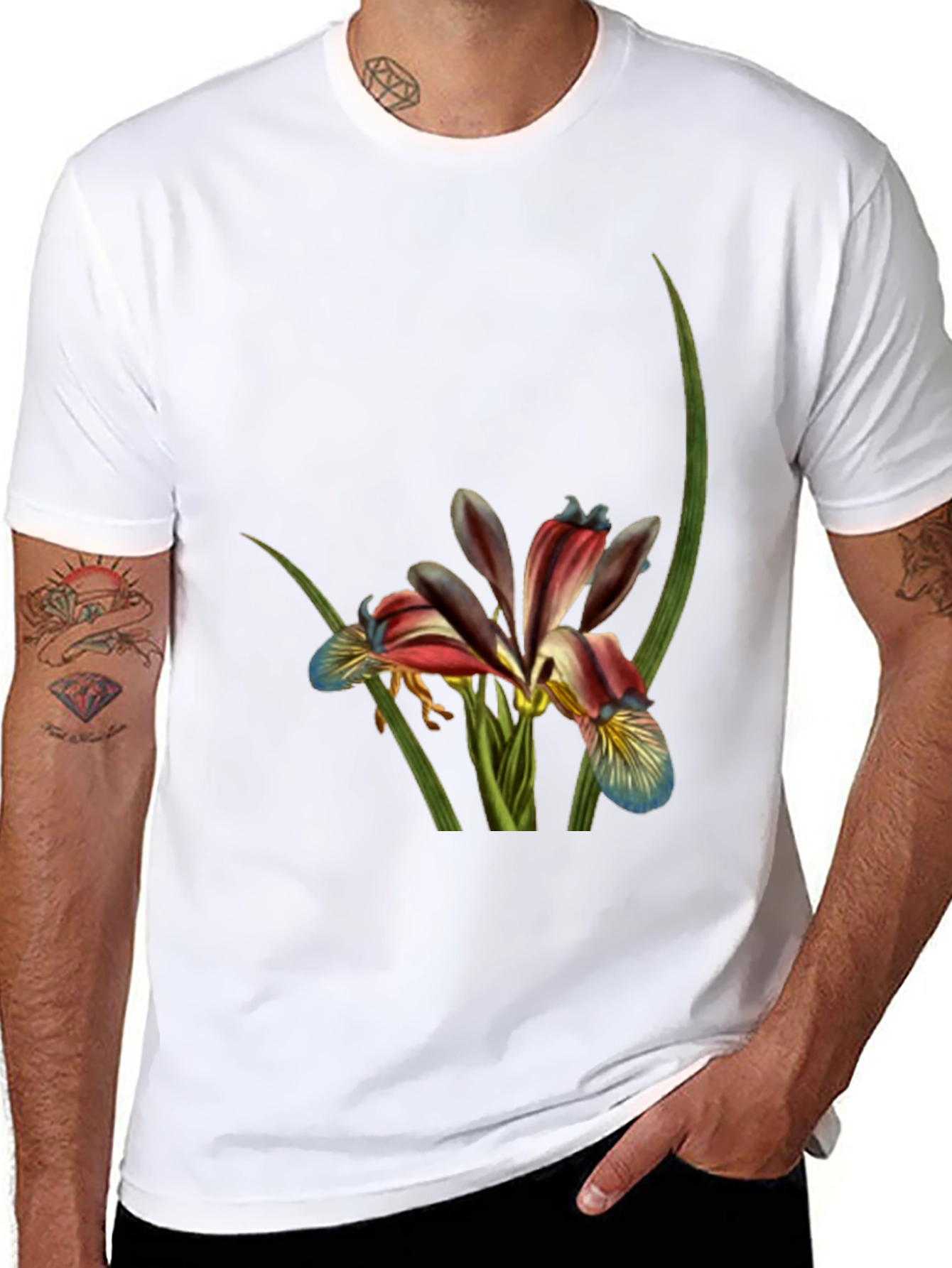 Floral Print Black T-Shirt - Botanical Art Tee