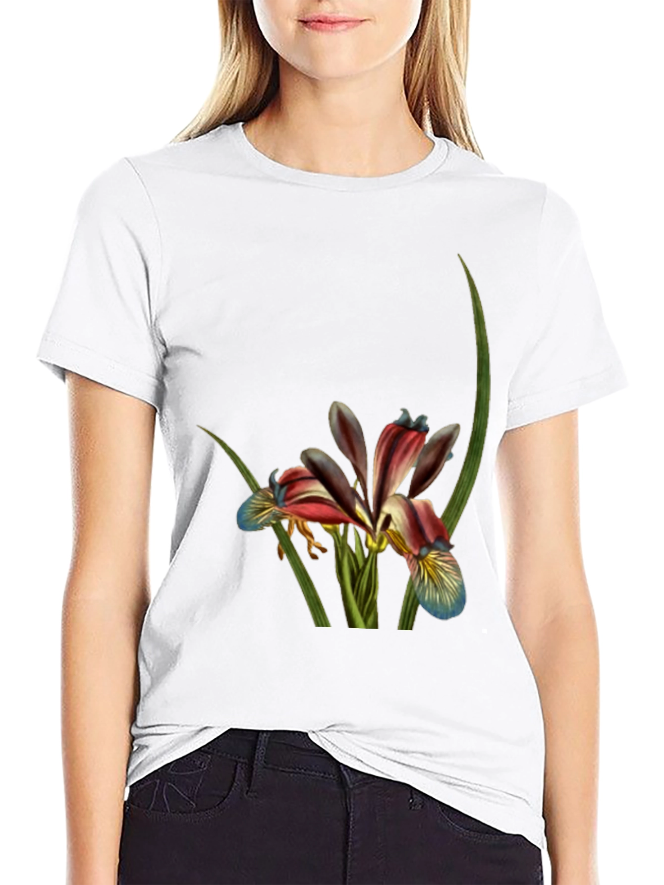 Floral Print Black T-Shirt - Botanical Art Tee