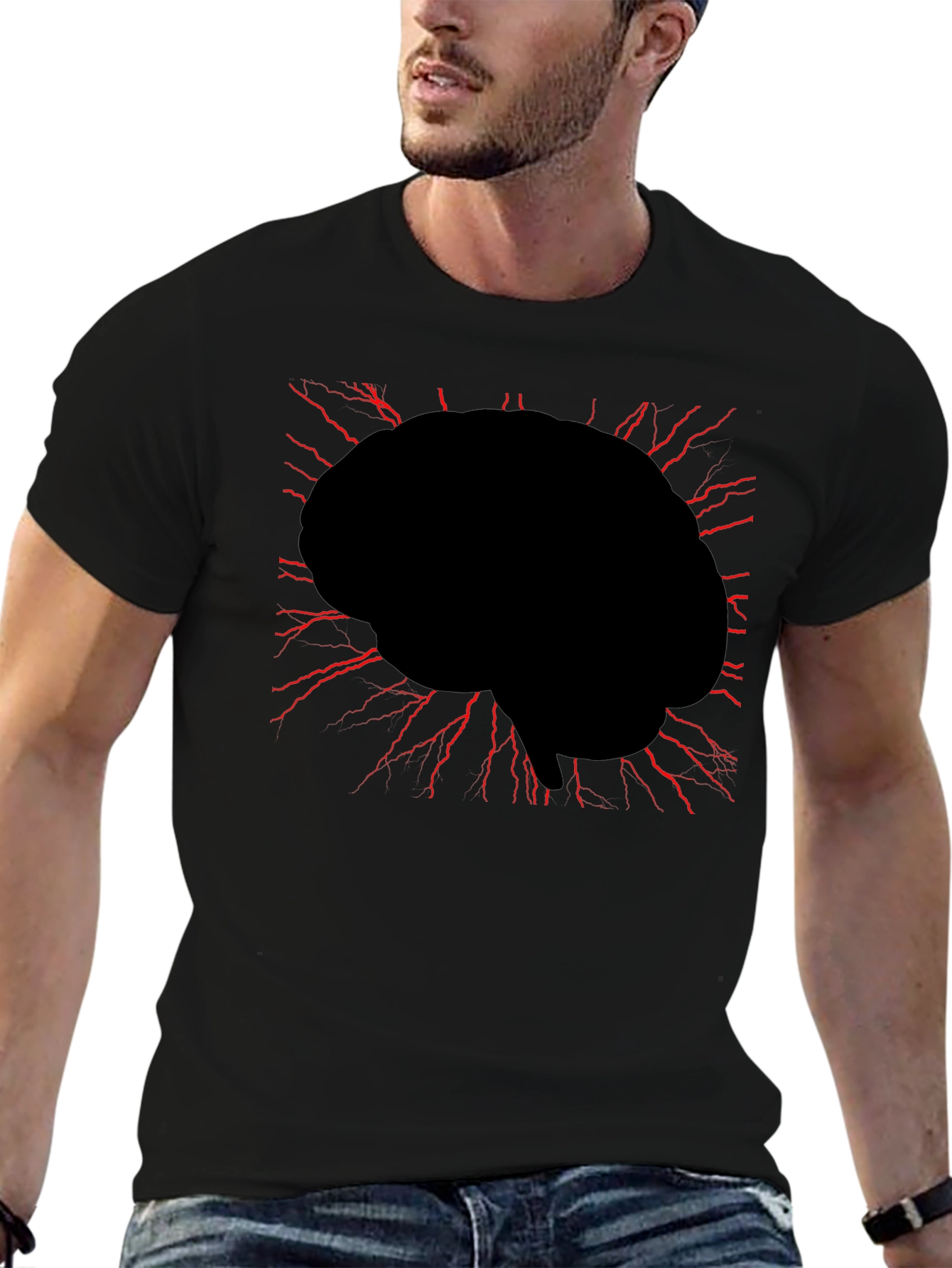 Brain Power Black Tee - Electrifying Mind T-Shirt