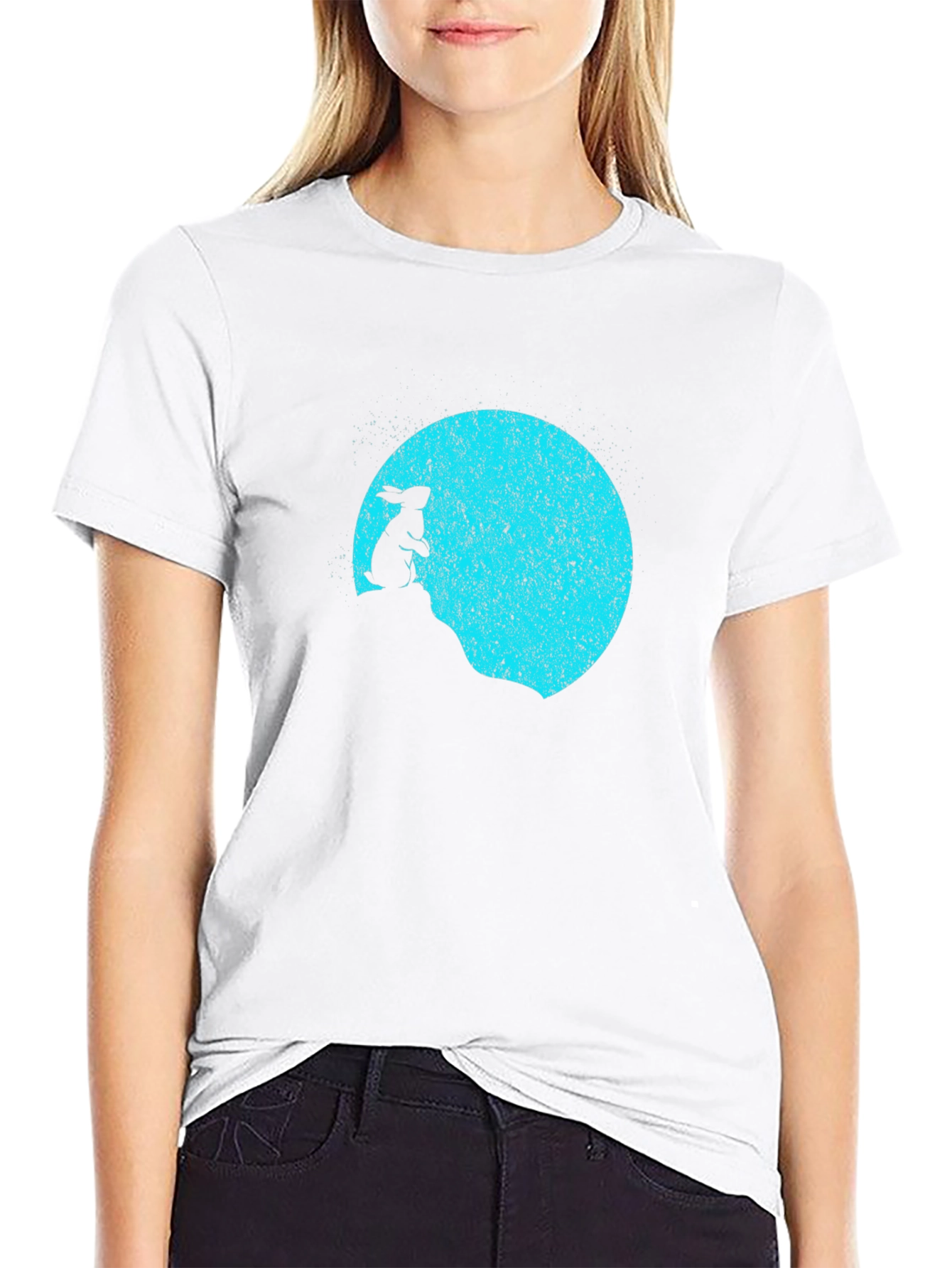 Moon Gazing Rabbit Black T-Shirt