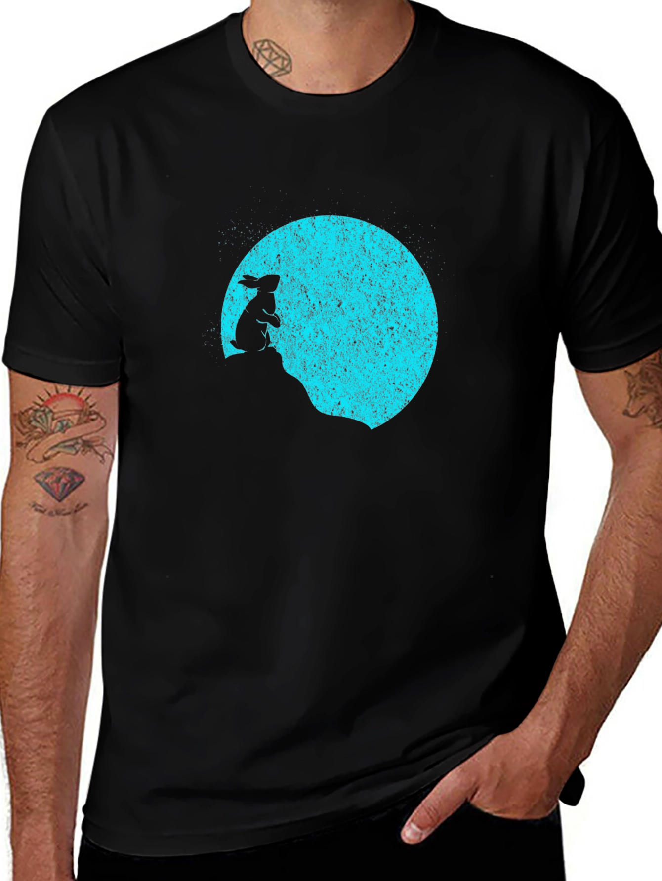 Moon Gazing Rabbit Black T-Shirt