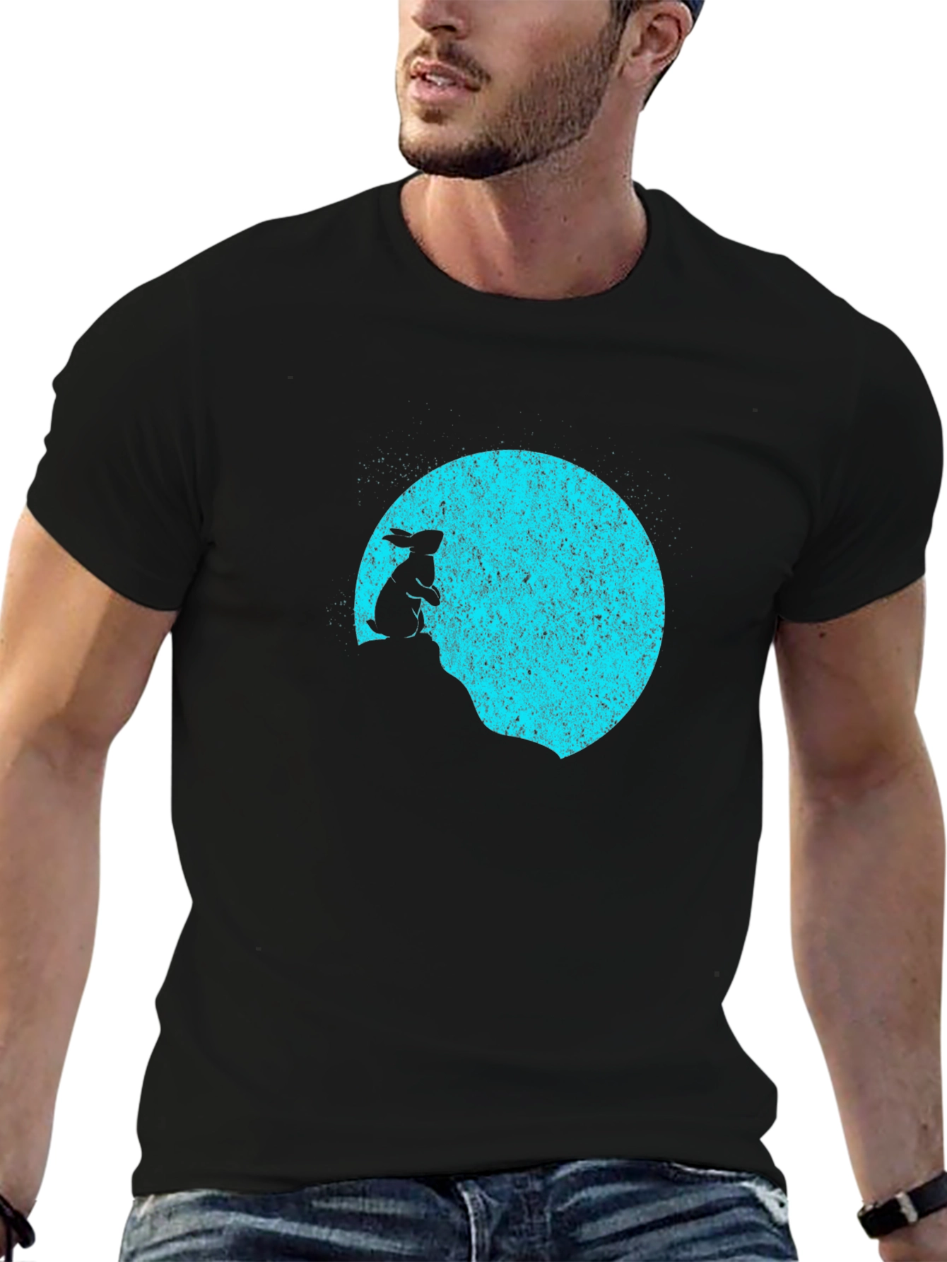 Moon Gazing Rabbit Black T-Shirt