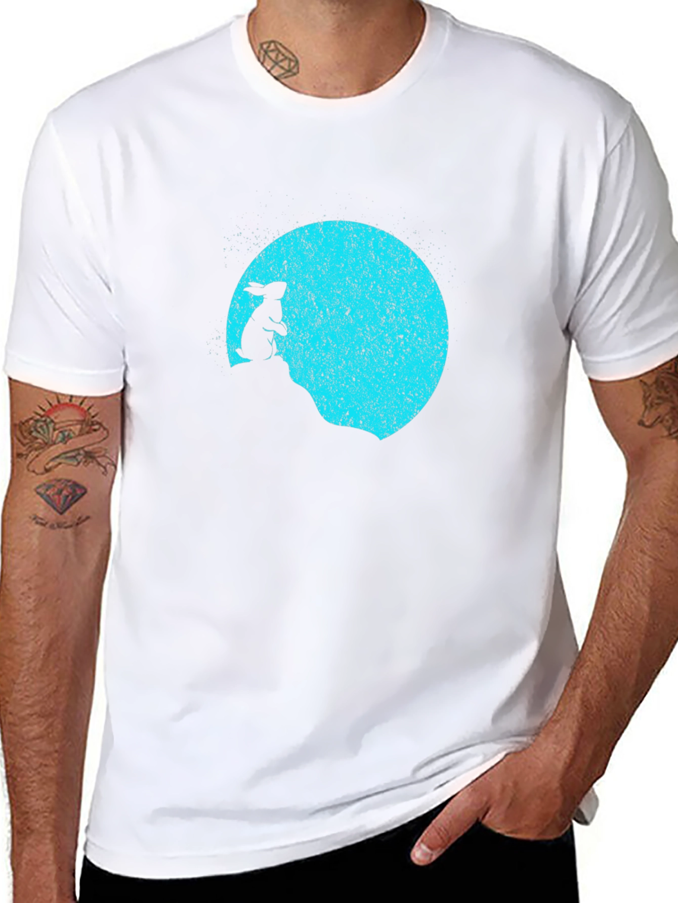 Moon Gazing Rabbit Black T-Shirt