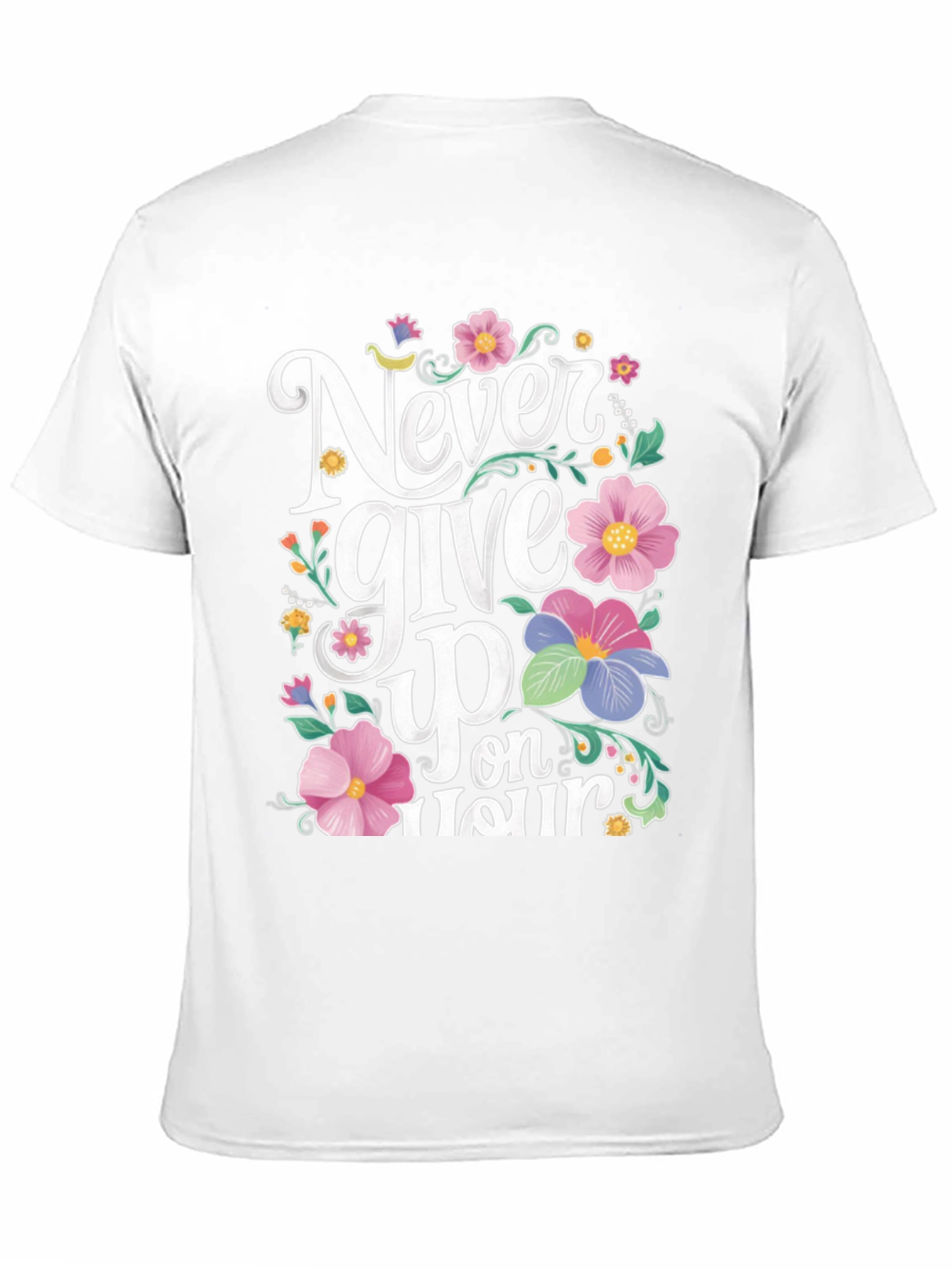 Never Give Up Floral Graphic Black T-Shirt