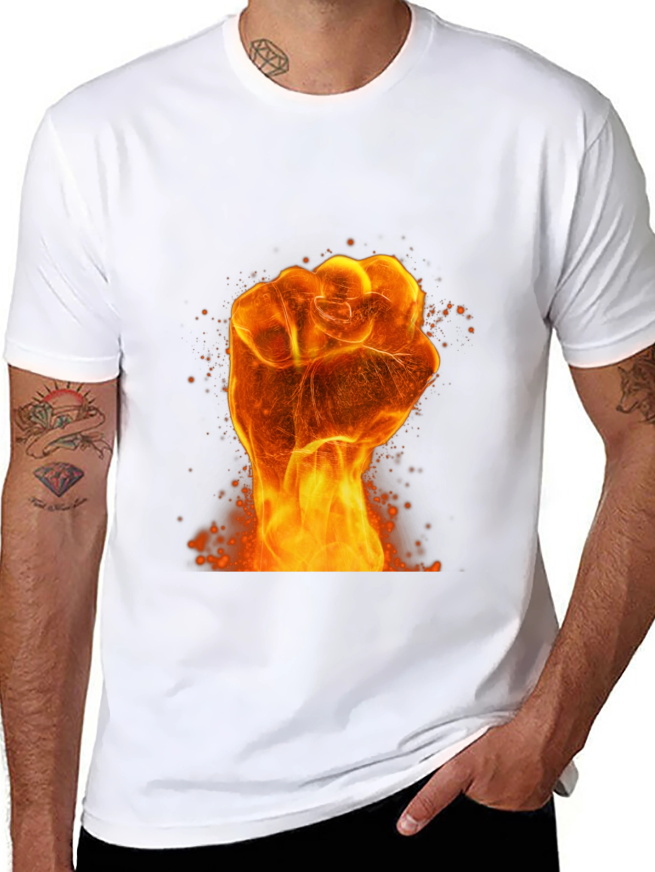 Fiery Fist Graphic Print Black T-Shirt