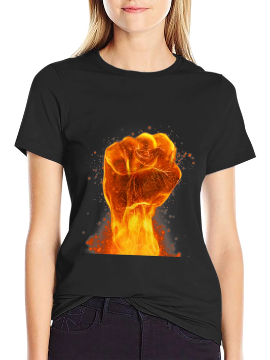 Fiery Fist Graphic Print Black T-Shirt