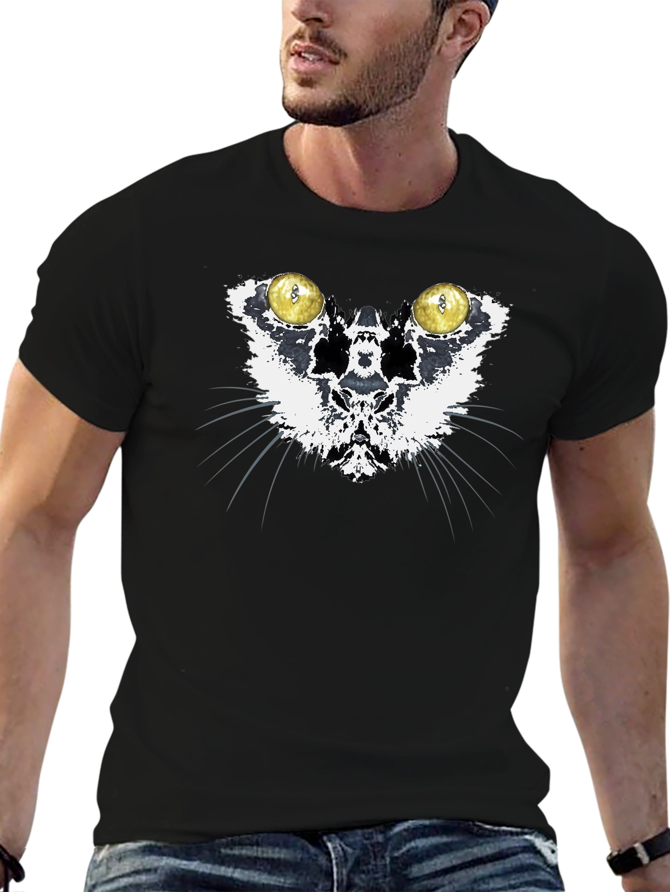 Black Cat Eyes Graphic Print Crewneck T-Shirt