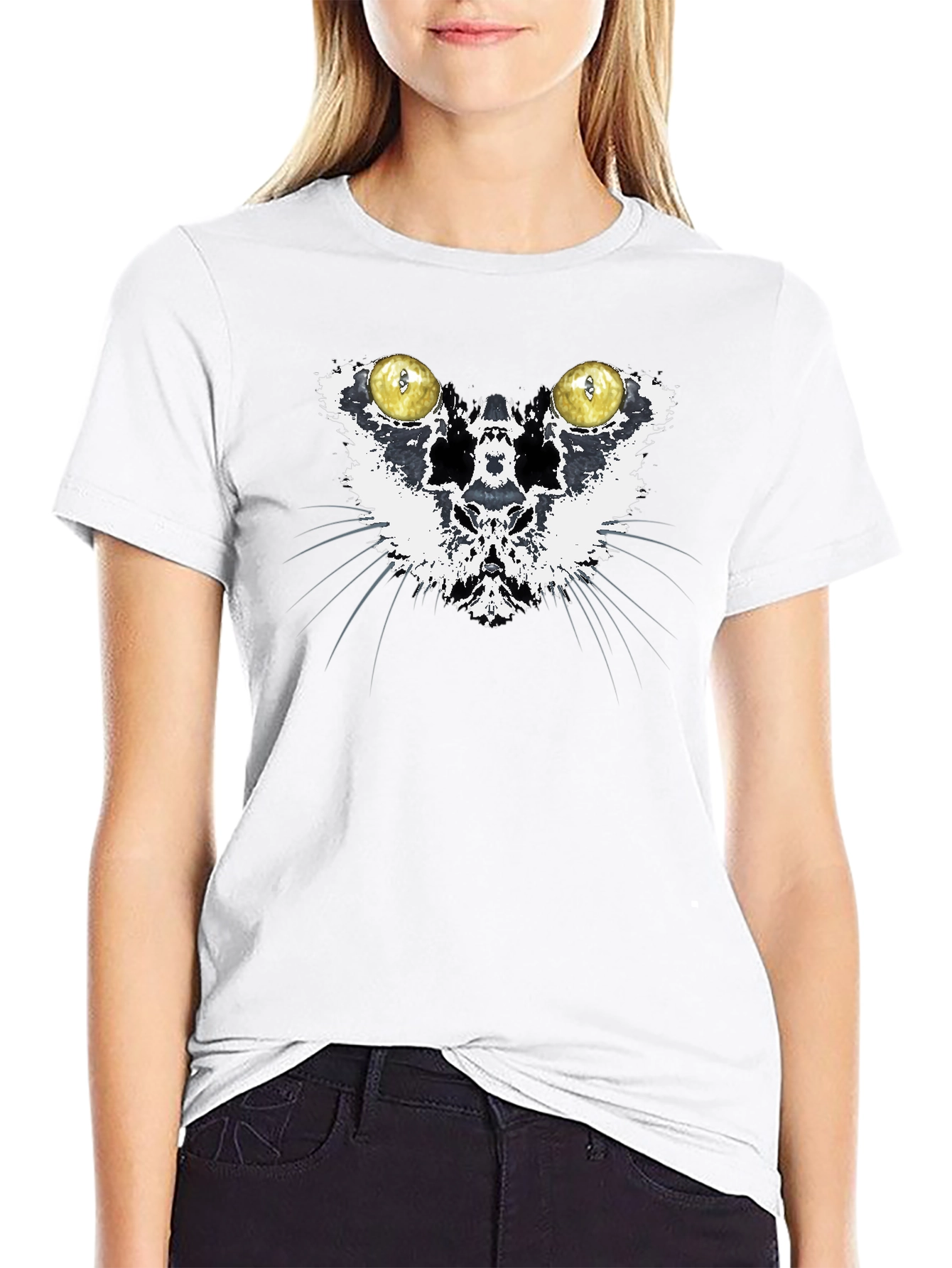 Black Cat Eyes Graphic Print Crewneck T-Shirt