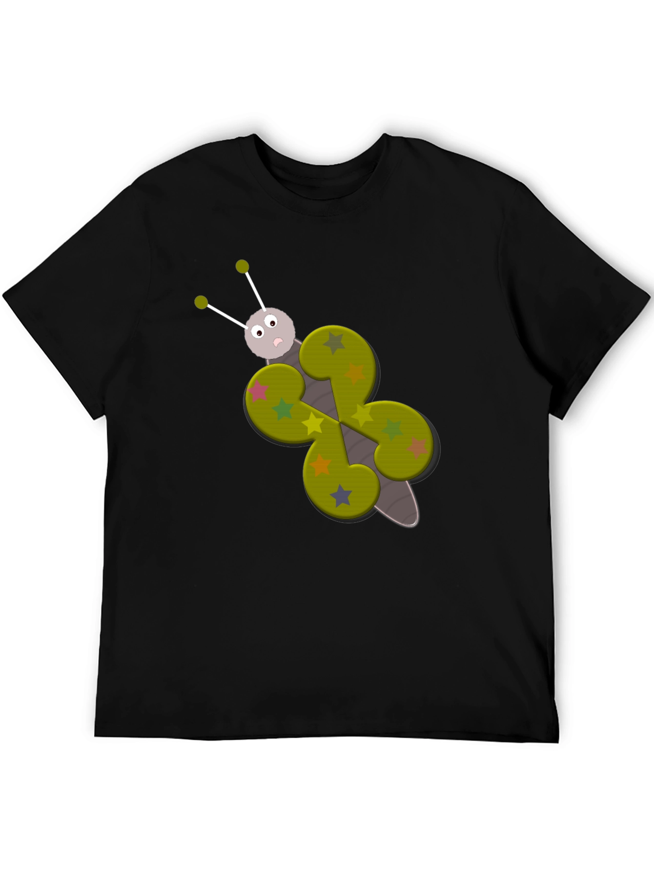 Butterfly Cartoon Graphic Tee - Whimsical Black T-Shirt