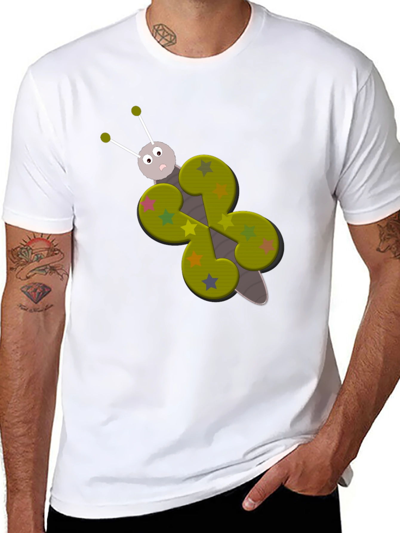 Butterfly Cartoon Graphic Tee - Whimsical Black T-Shirt