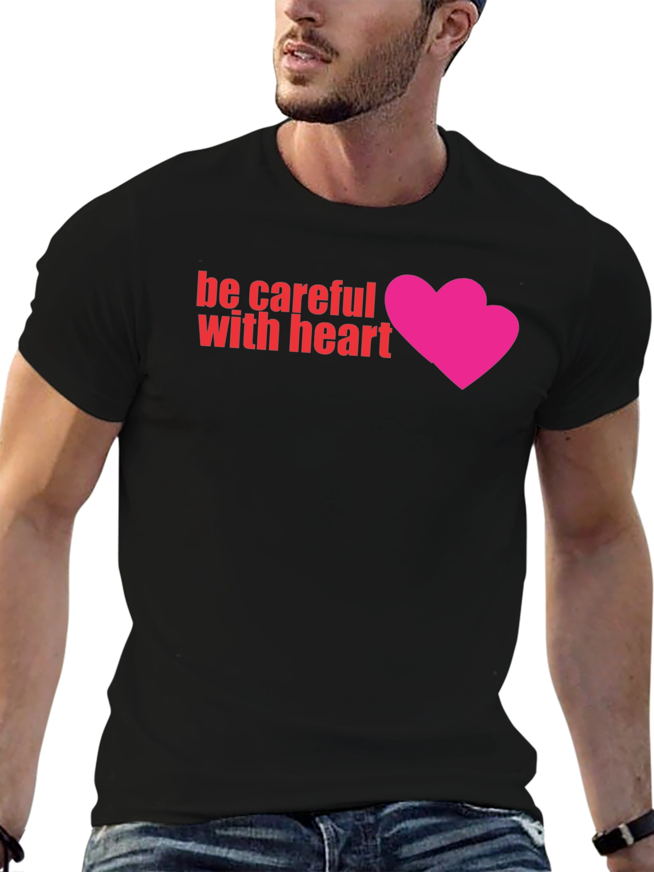 Be Careful With Heart Graphic Tee - Black