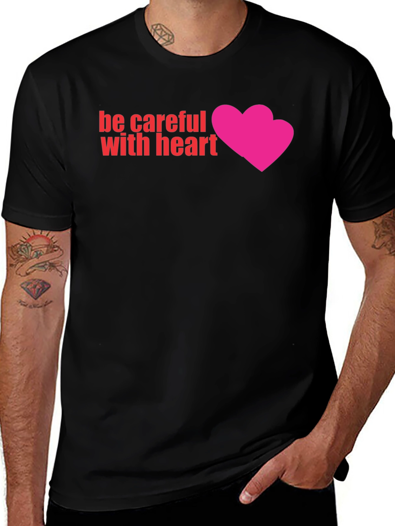 Be Careful With Heart Graphic Tee - Black