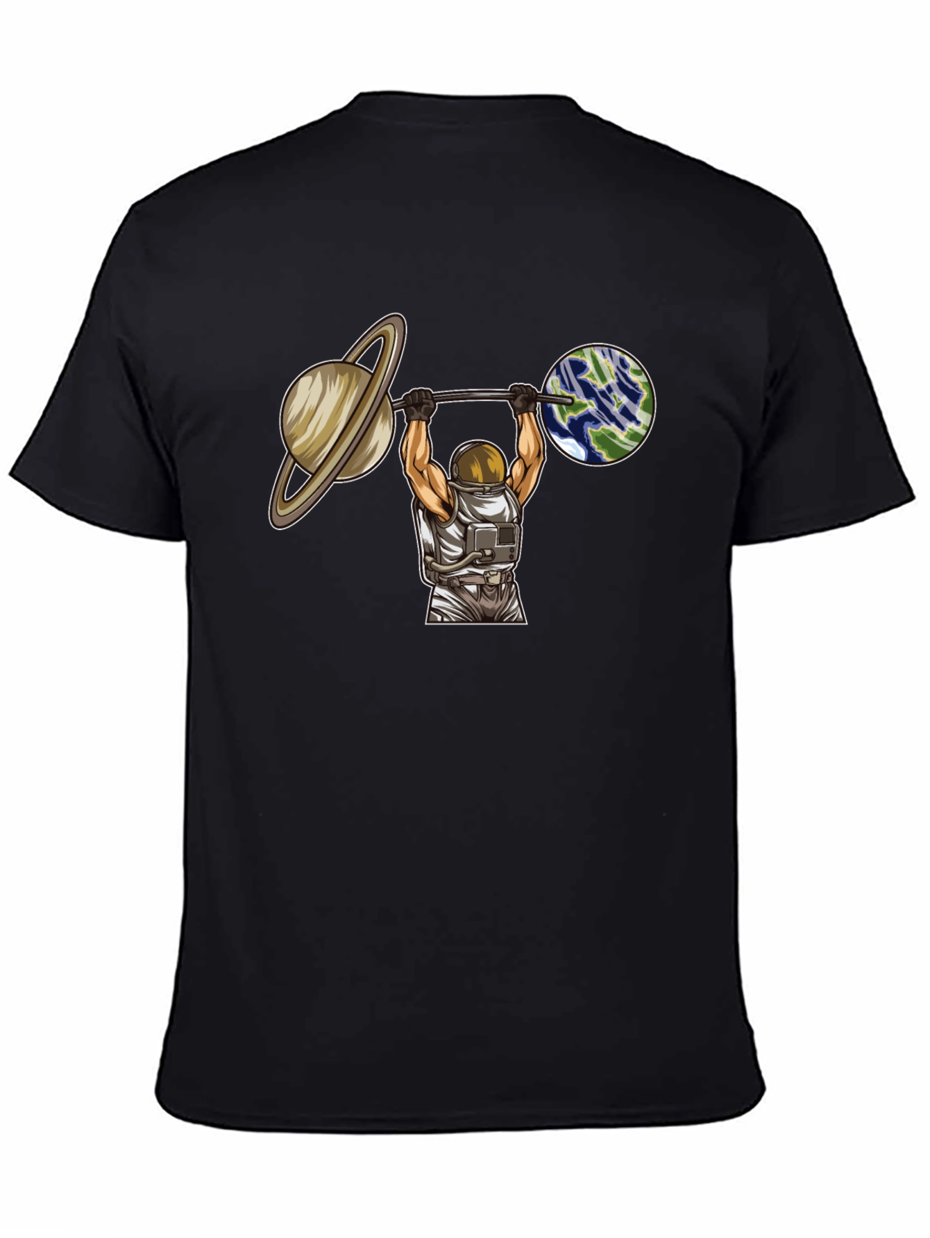 Astronaut Lifting Planets Graphic T-Shirt