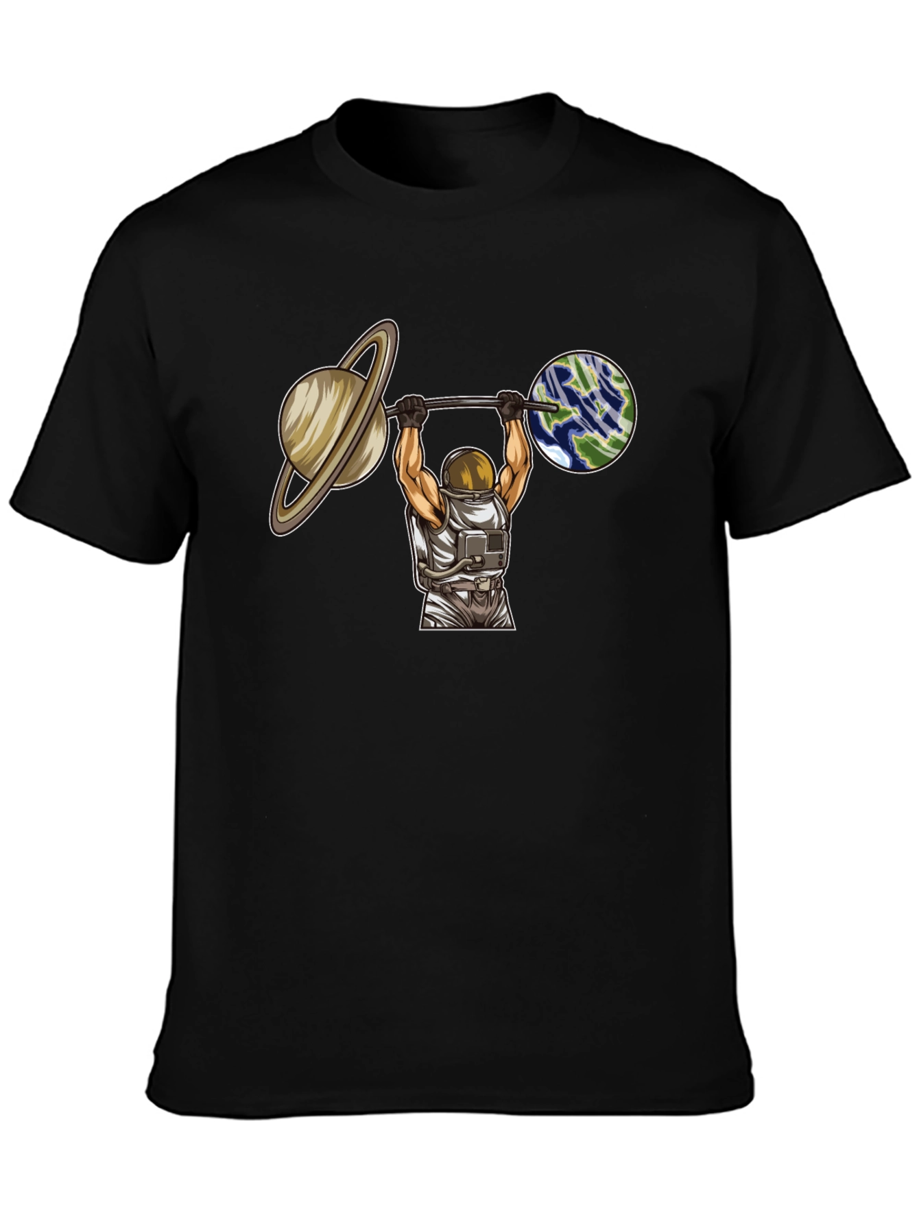 Astronaut Lifting Planets Graphic T-Shirt