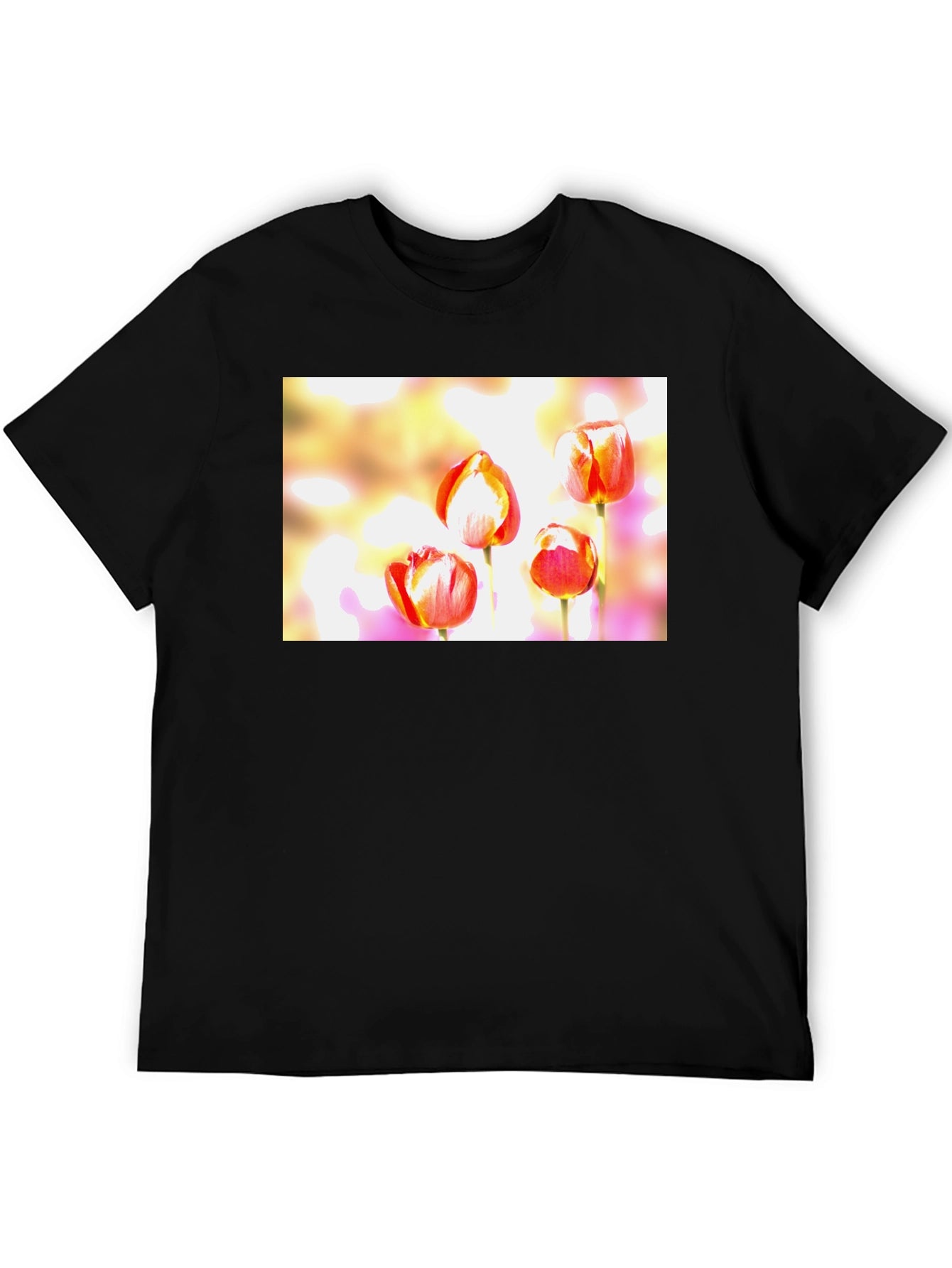 Floral Tulip Graphic Black T-Shirt