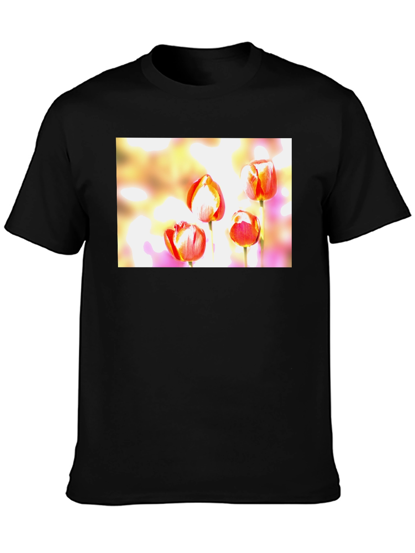 Floral Tulip Graphic Black T-Shirt