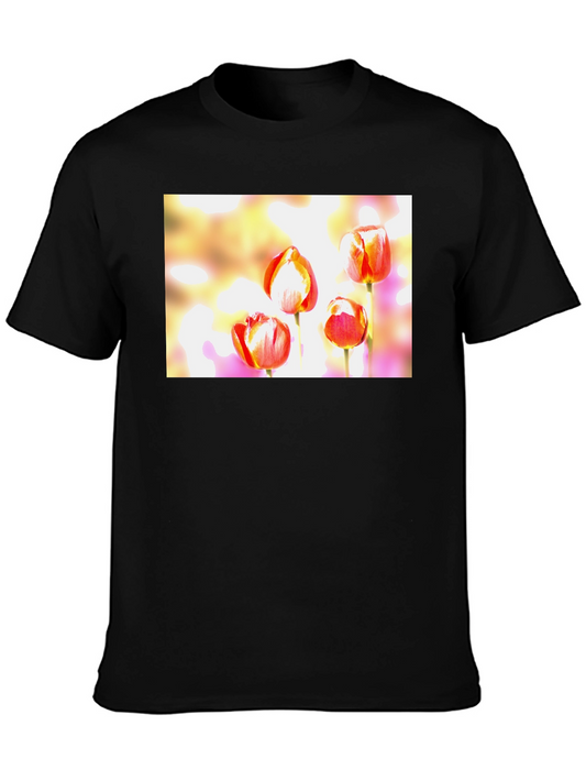 Floral Tulip Graphic Black T-Shirt
