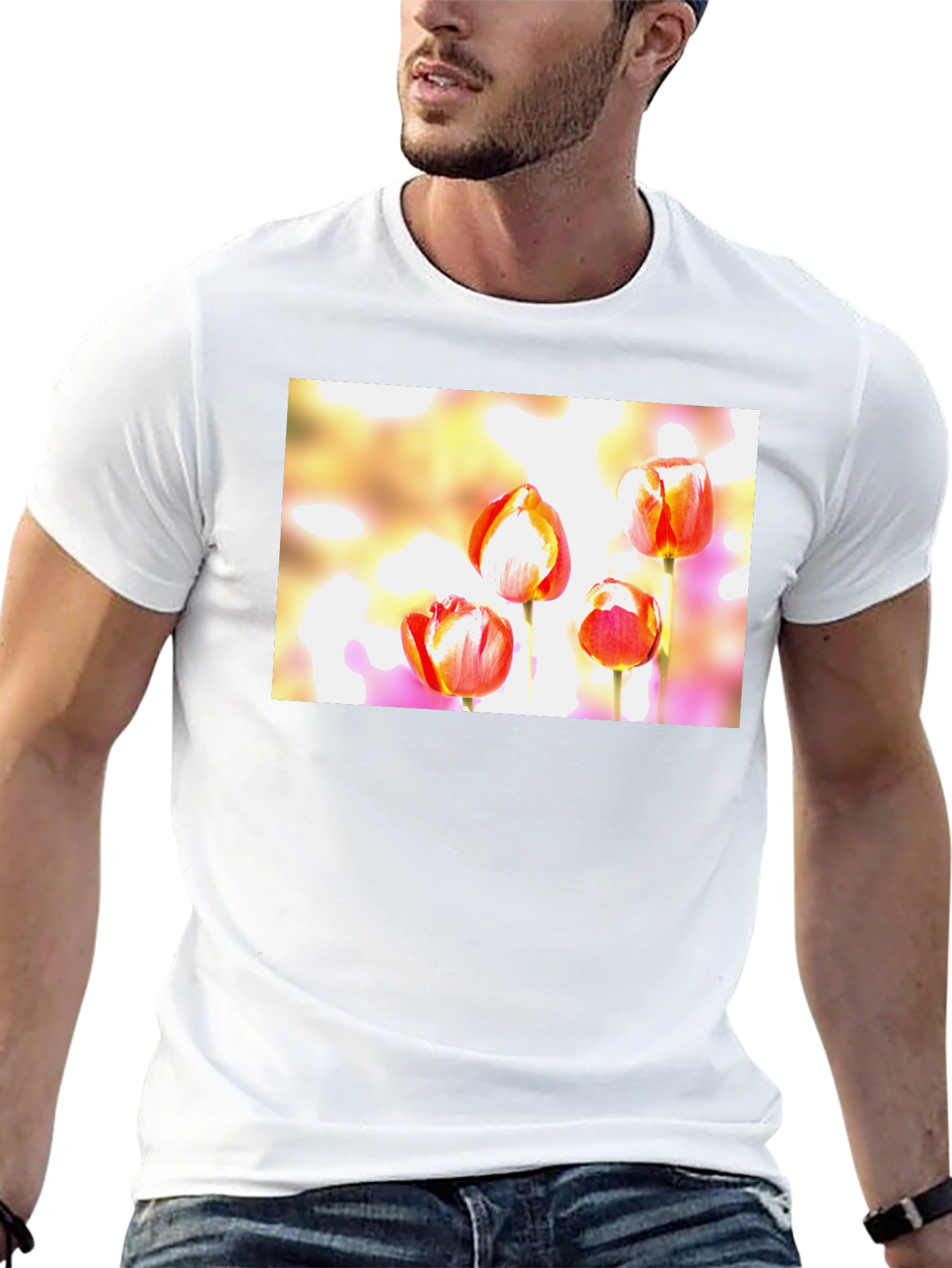 Floral Tulip Graphic Black T-Shirt