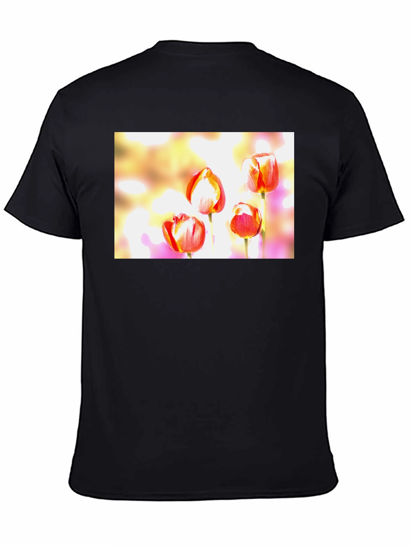Floral Tulip Graphic Black T-Shirt