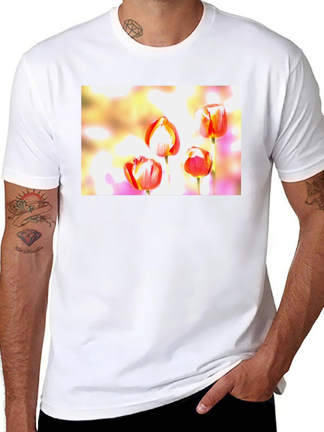Floral Tulip Graphic Black T-Shirt