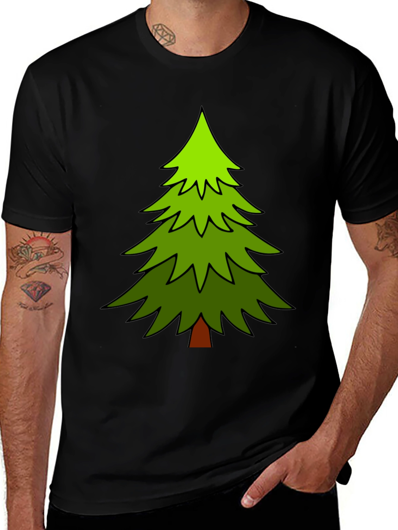 Festive Christmas Tree Graphic Tee - Black