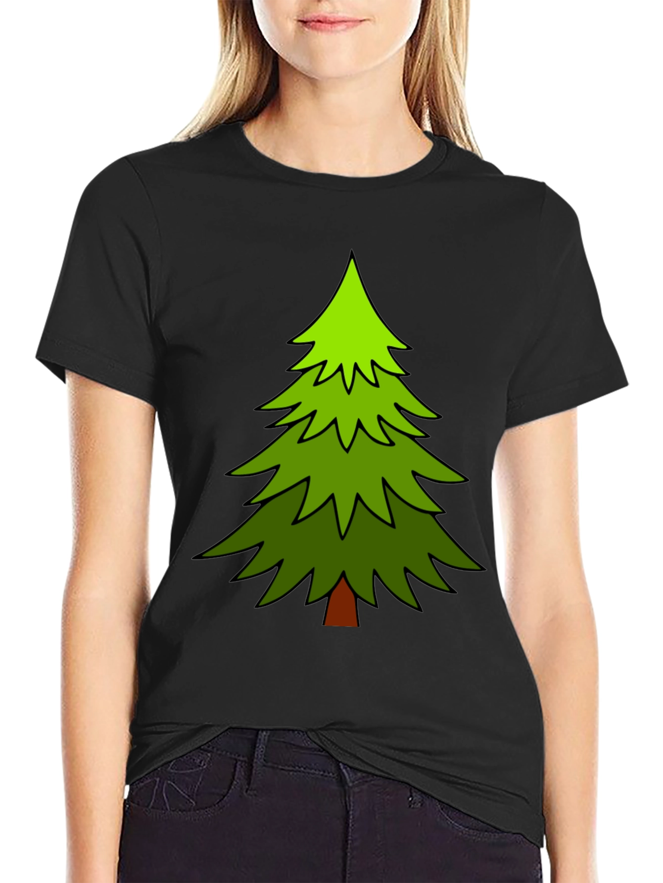 Festive Christmas Tree Graphic Tee - Black
