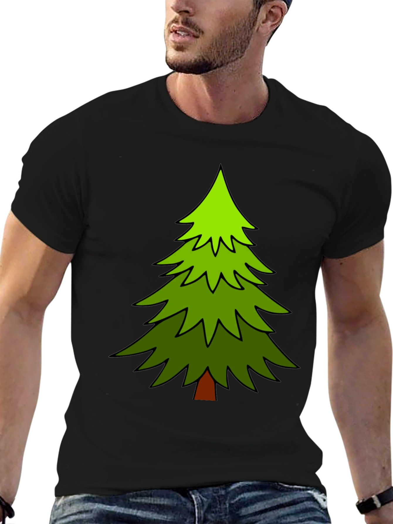 Festive Christmas Tree Graphic Tee - Black