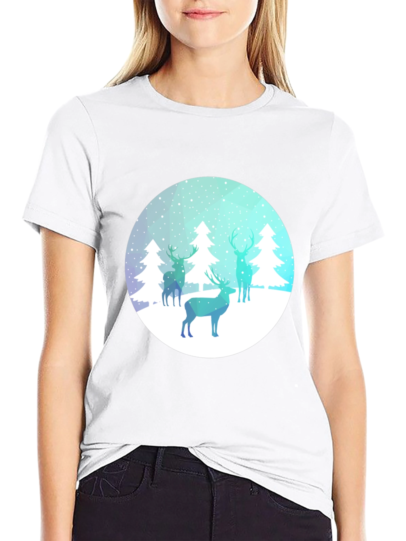 Winter Deer Graphic Tee - Black