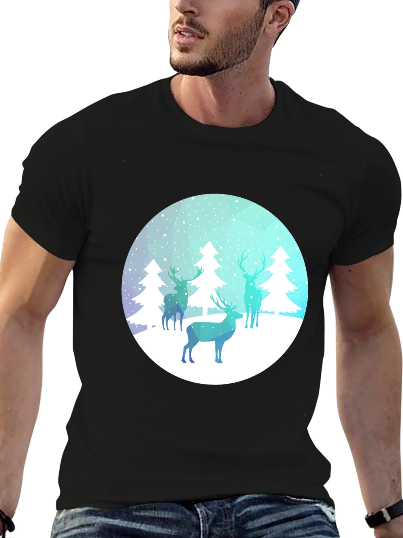 Winter Deer Graphic Tee - Black