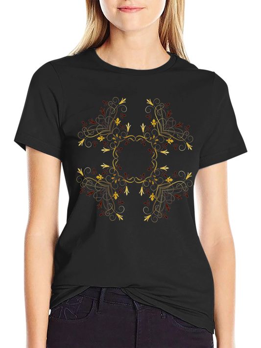 Elegant Black T-Shirt with Floral Ornament