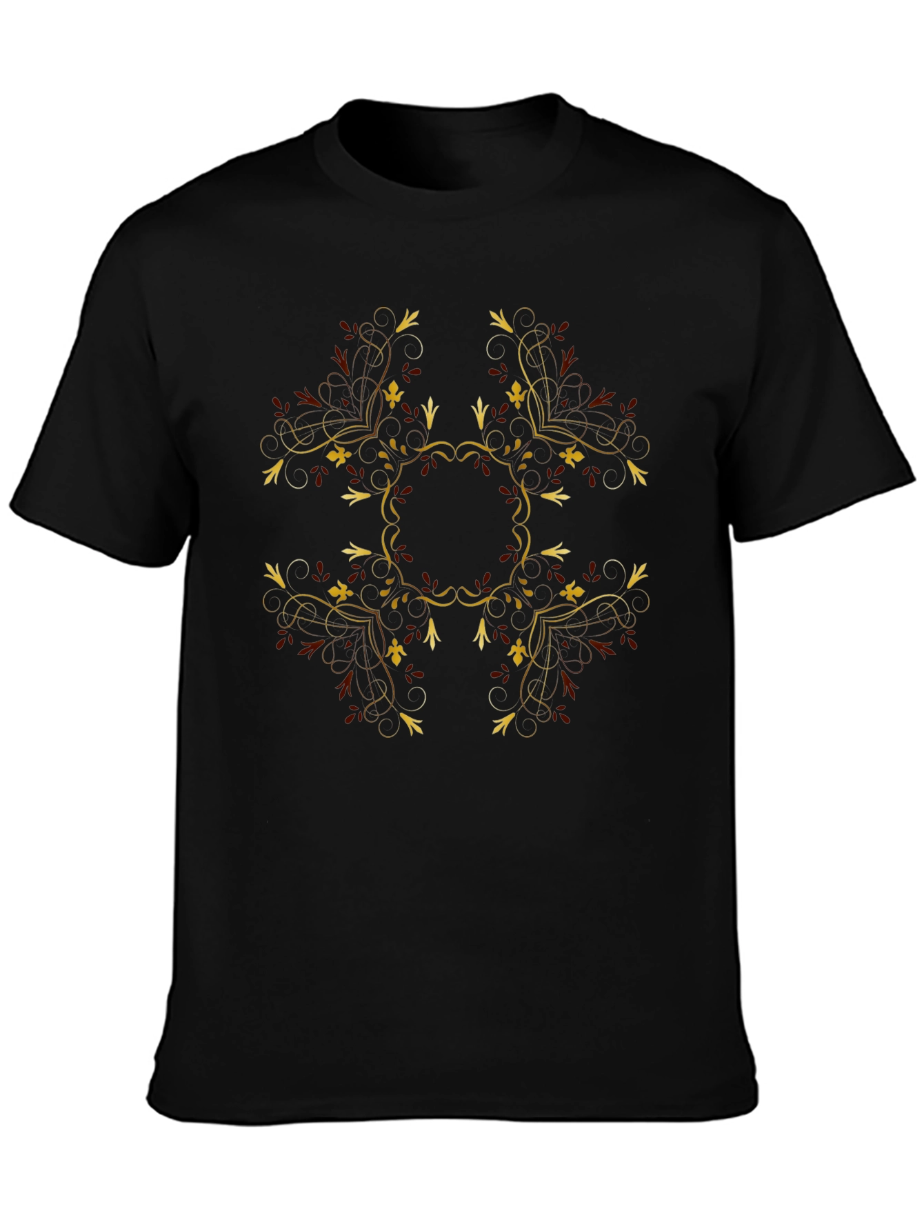 Elegant Black T-Shirt with Floral Ornament