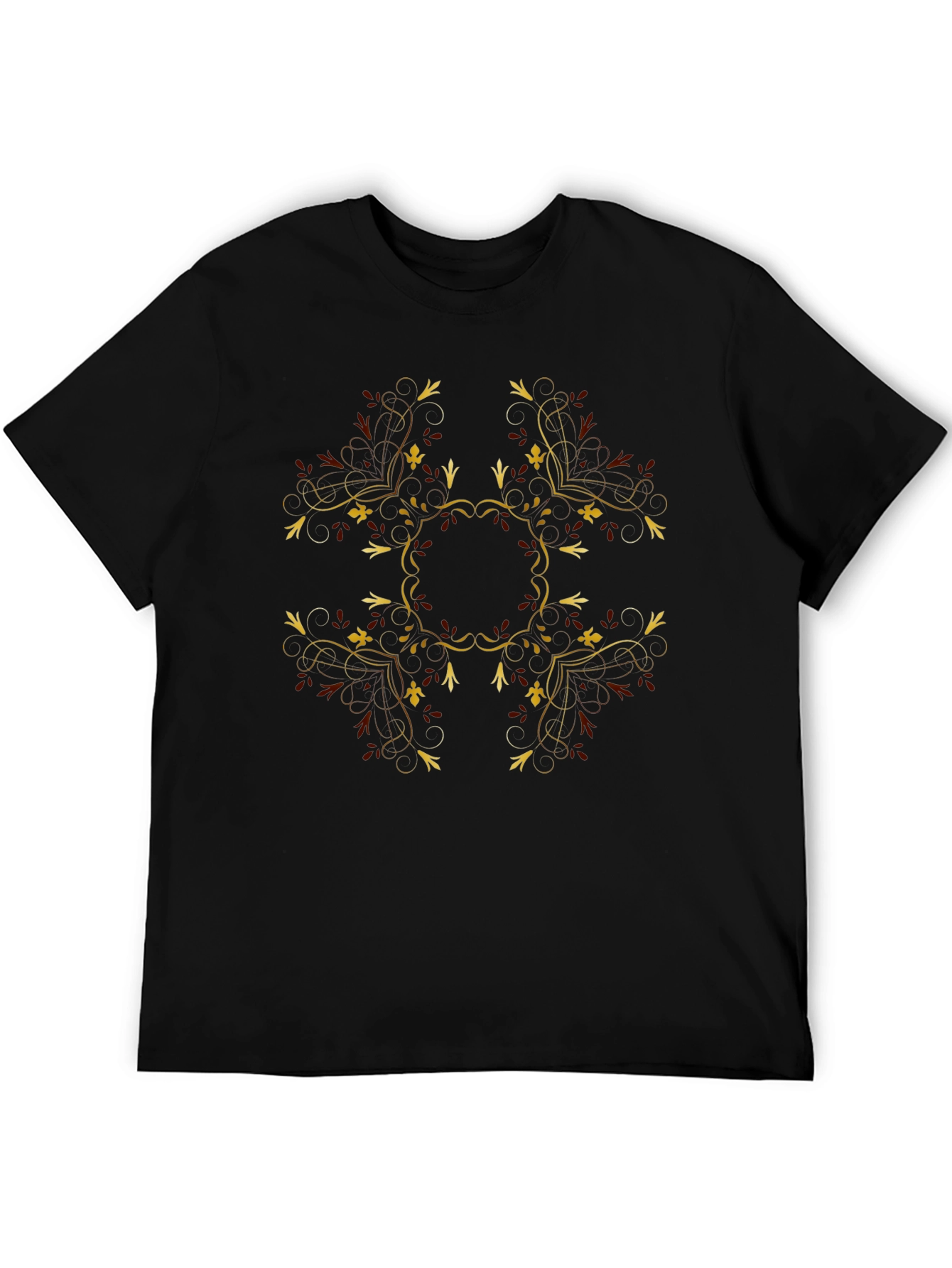 Elegant Black T-Shirt with Floral Ornament