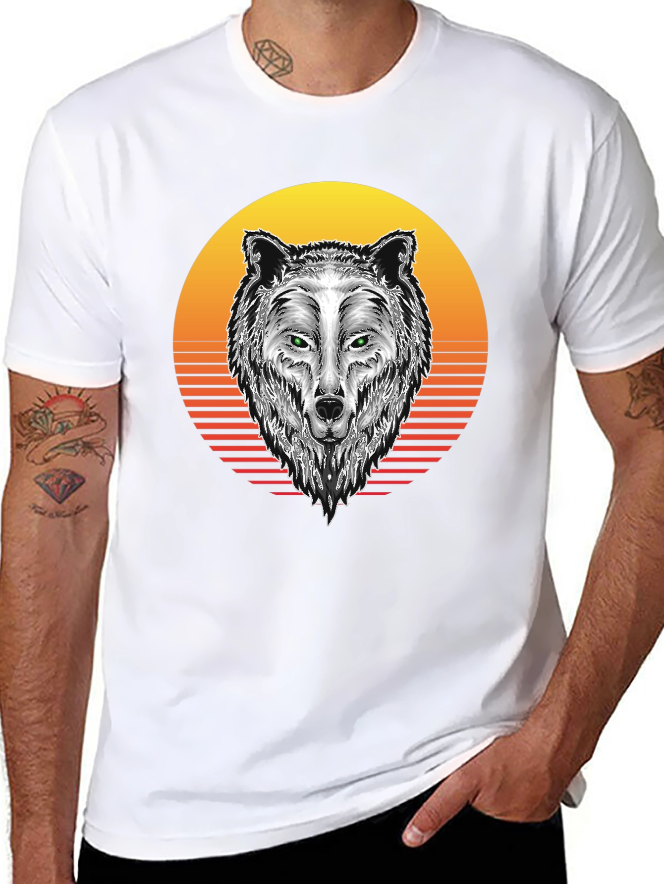 Wolf Sunset Graphic Tee - Black Cotton Blend T-Shirt