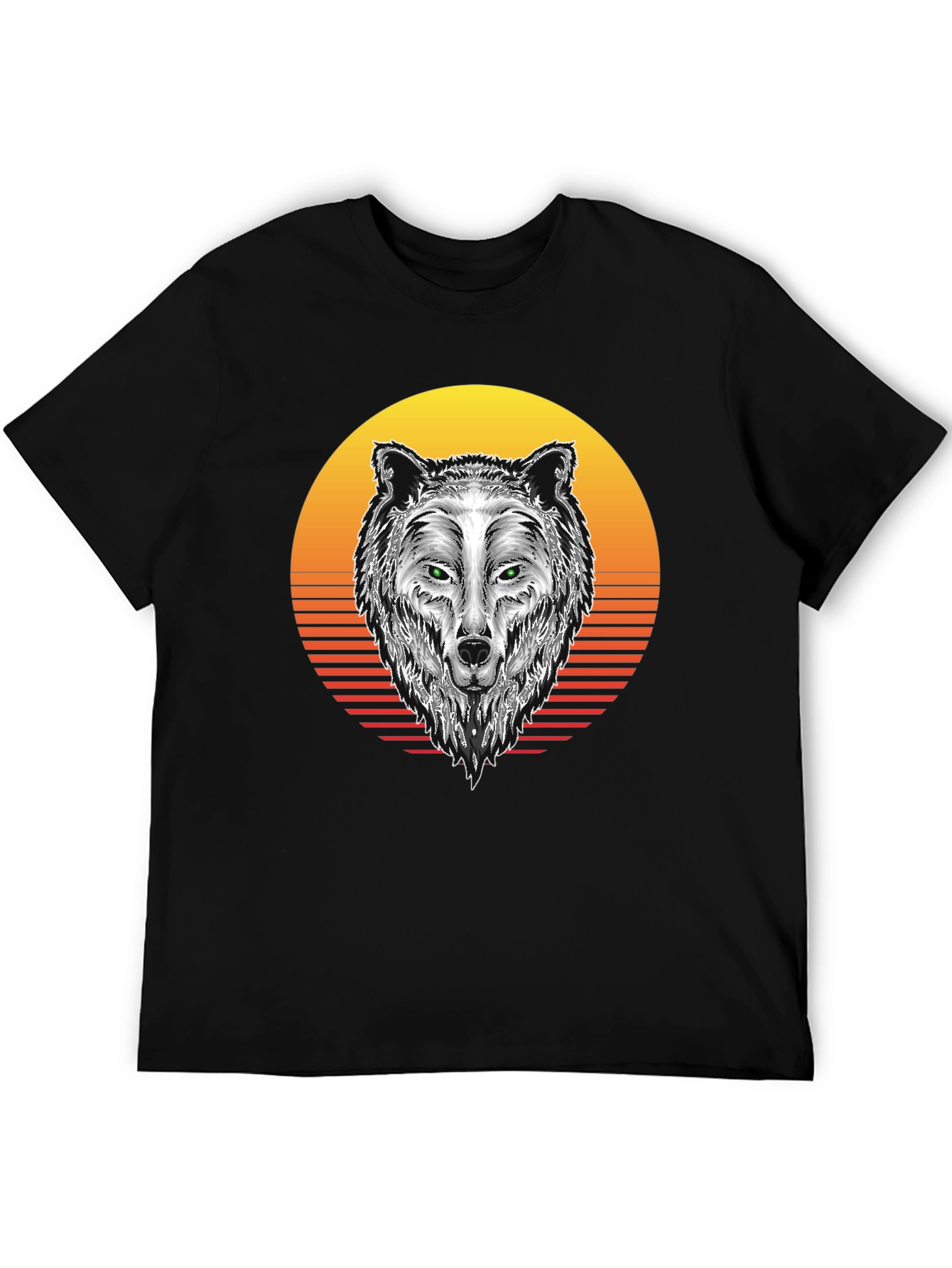 Wolf Sunset Graphic Tee - Black Cotton Blend T-Shirt