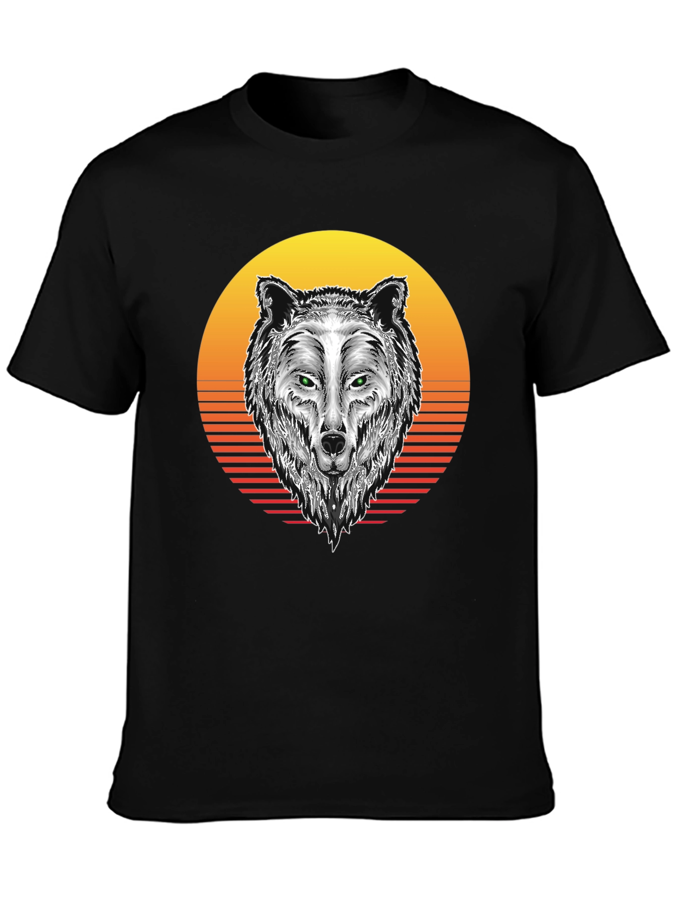 Wolf Sunset Graphic Tee - Black Cotton Blend T-Shirt