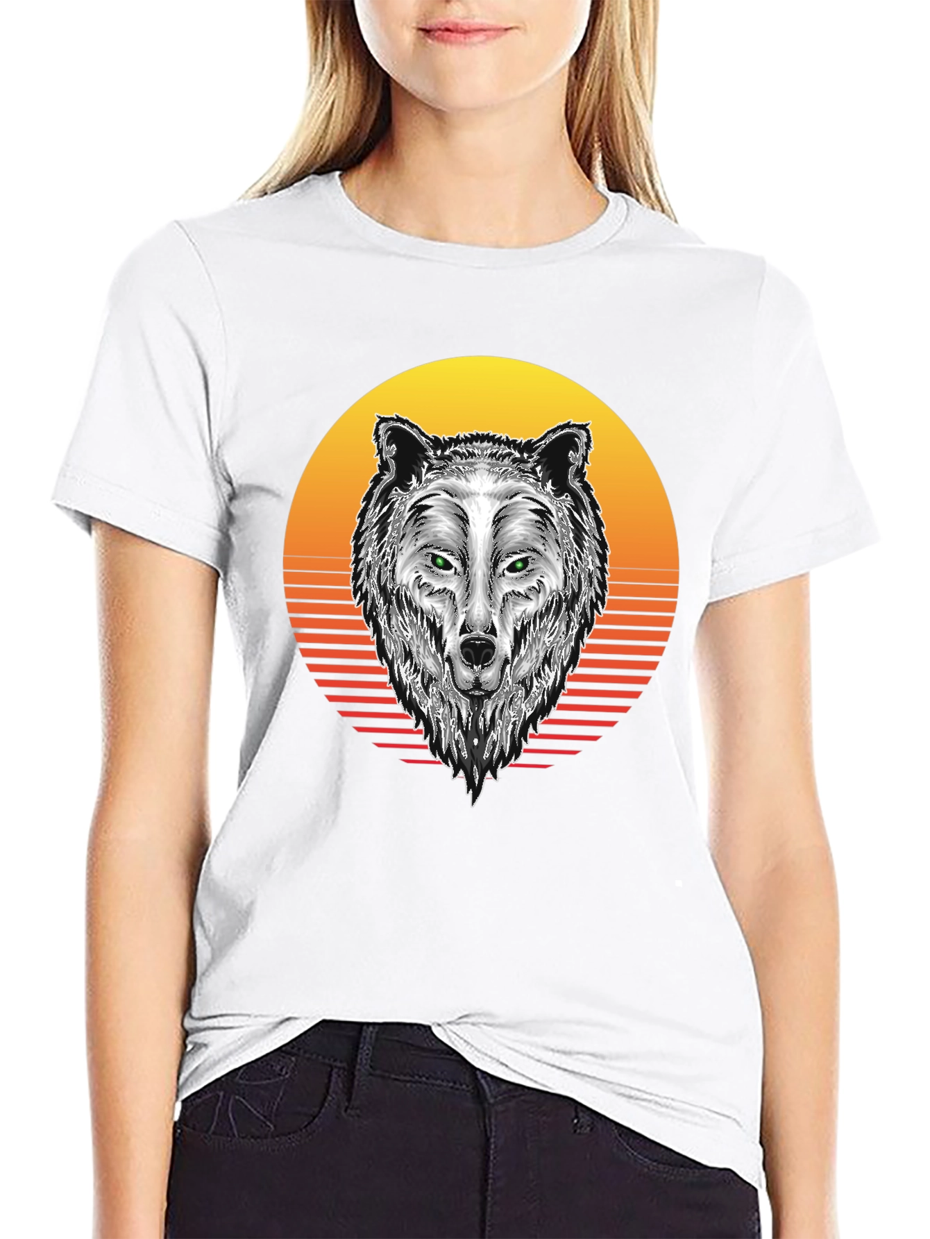 Wolf Sunset Graphic Tee - Black Cotton Blend T-Shirt