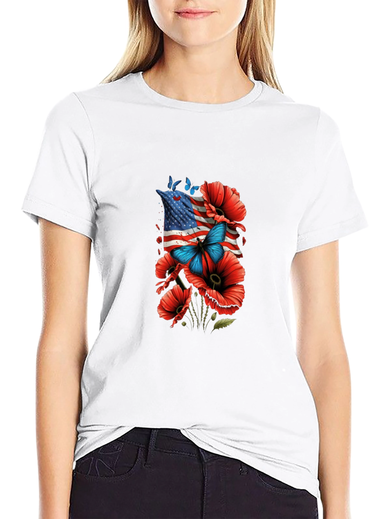 American Flag Poppies Graphic Tee