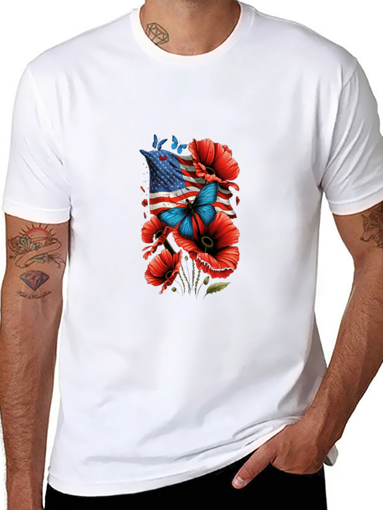 American Flag Poppies Graphic Tee