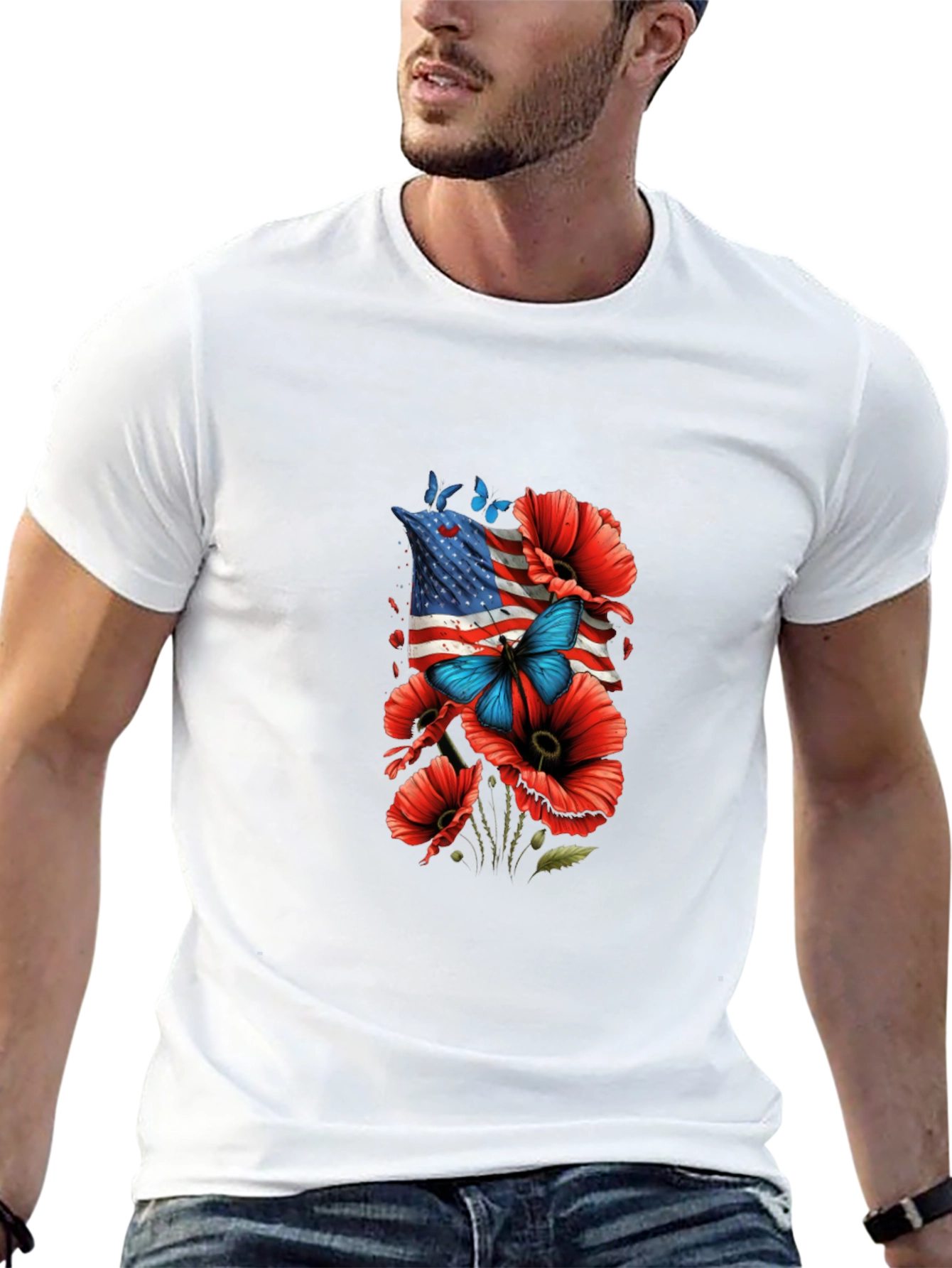 American Flag Poppies Graphic Tee
