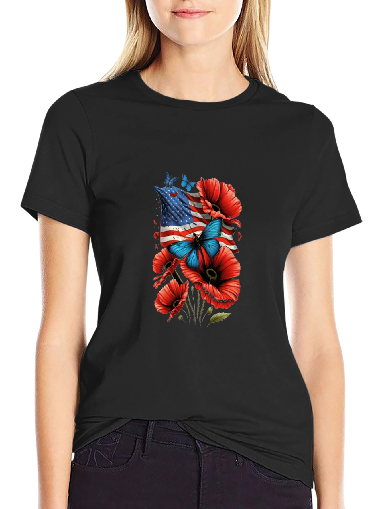American Flag Poppies Graphic Tee