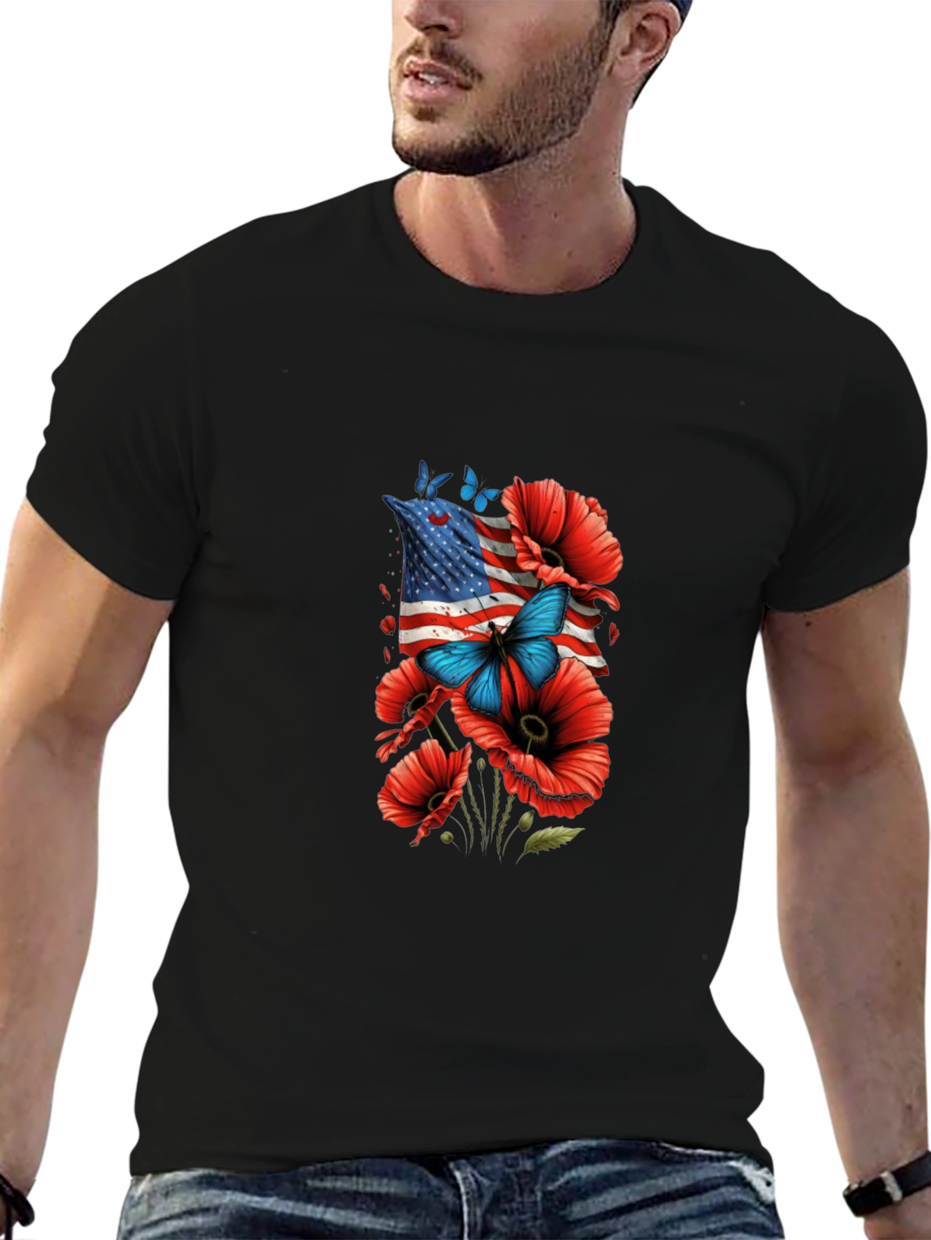American Flag Poppies Graphic Tee
